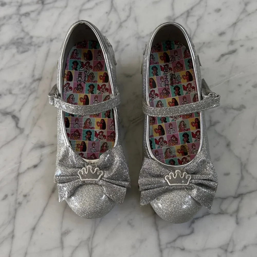 Disney Princess Girls Heeled Shoes Sparkling Silver Sz 12